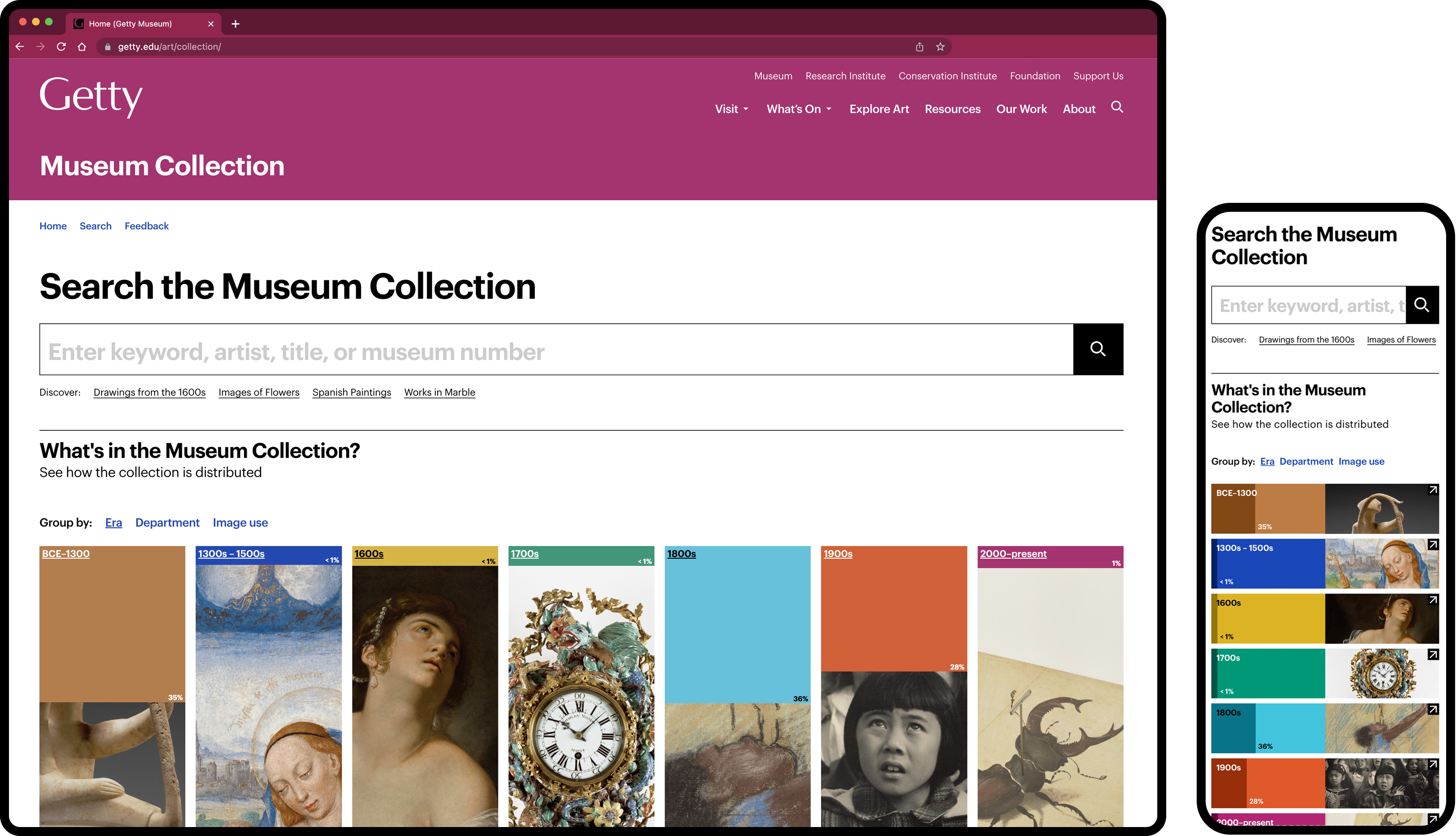 Screenshot of Art Collection web page